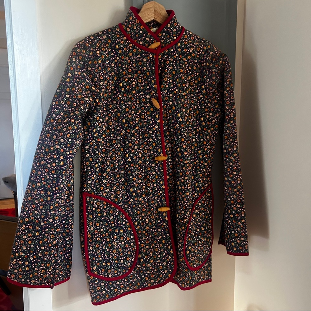 Vintage Floral Women's Jacket with Red Trim